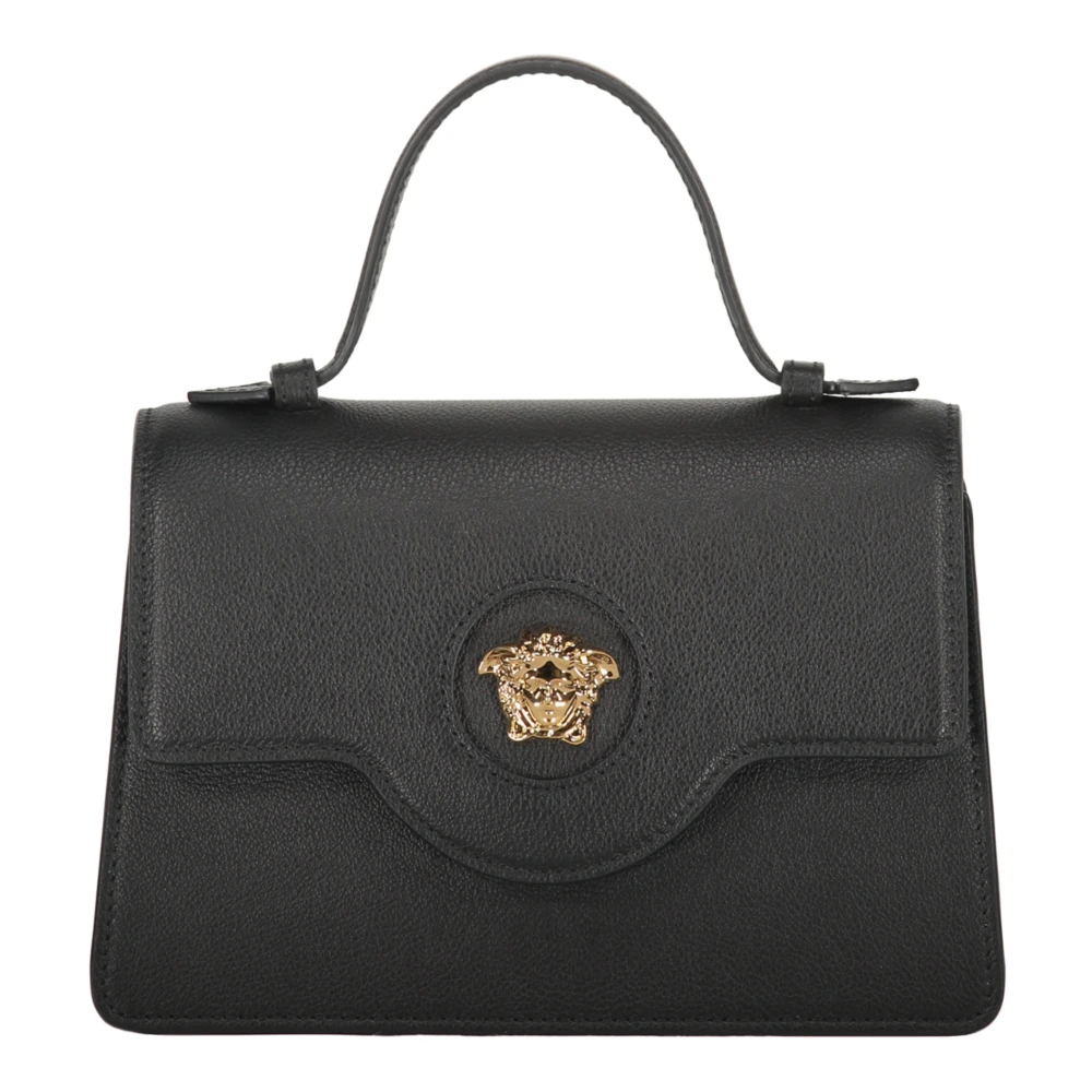 Versace Mini Läder Väska med Push-Lock Stängning Black, Dam