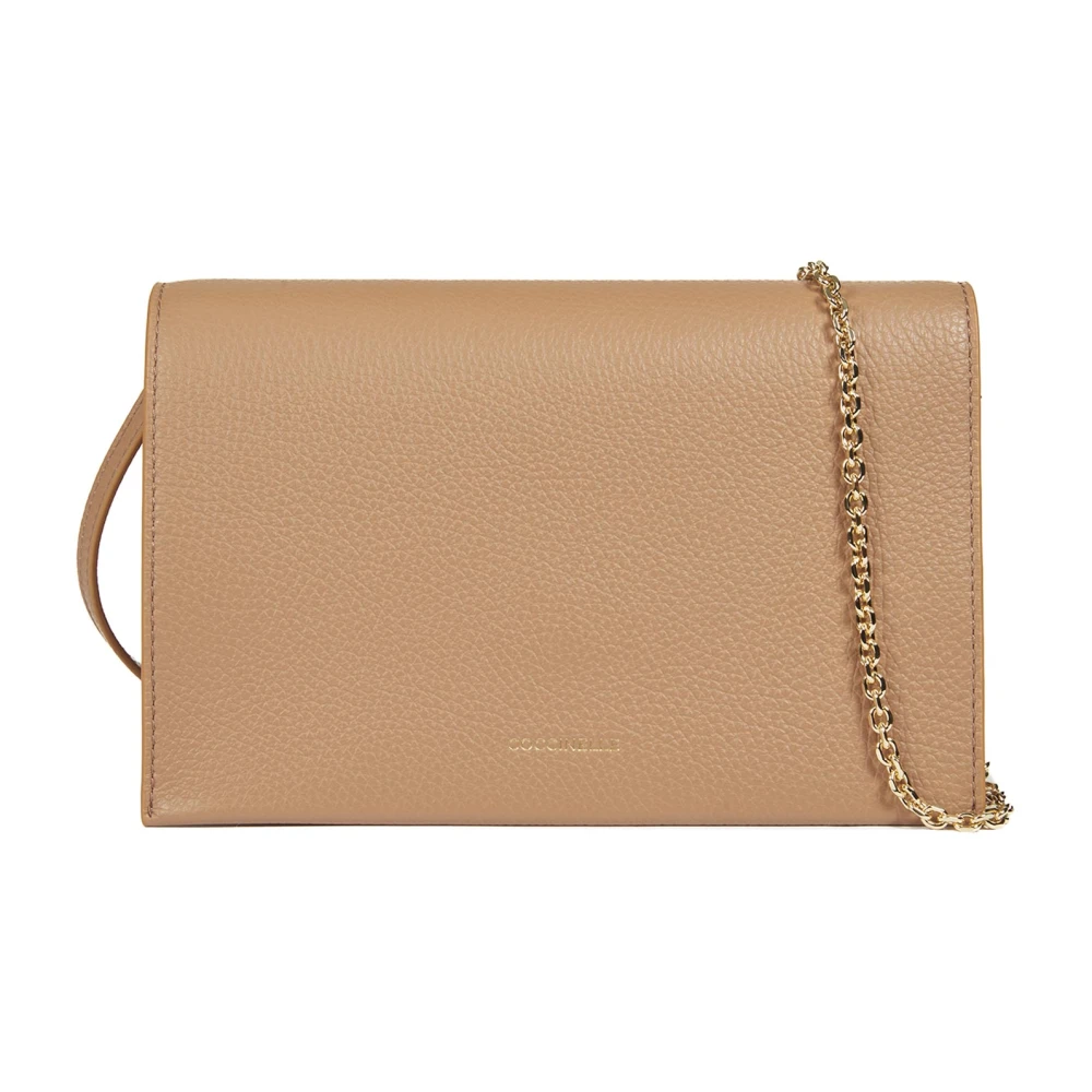 Coccinelle Leren Schoudertas met Kettingriem Beige Dames