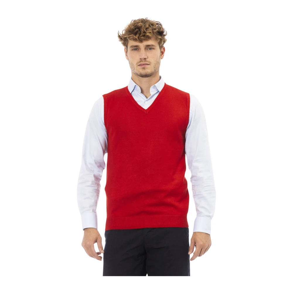 Alpha Studio V-hals Ribgebreide Vest Red Heren