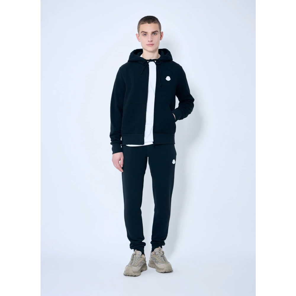 Moncler Katoenen Fleece Logo Patch Zip-Up Sweatshirt Black Heren