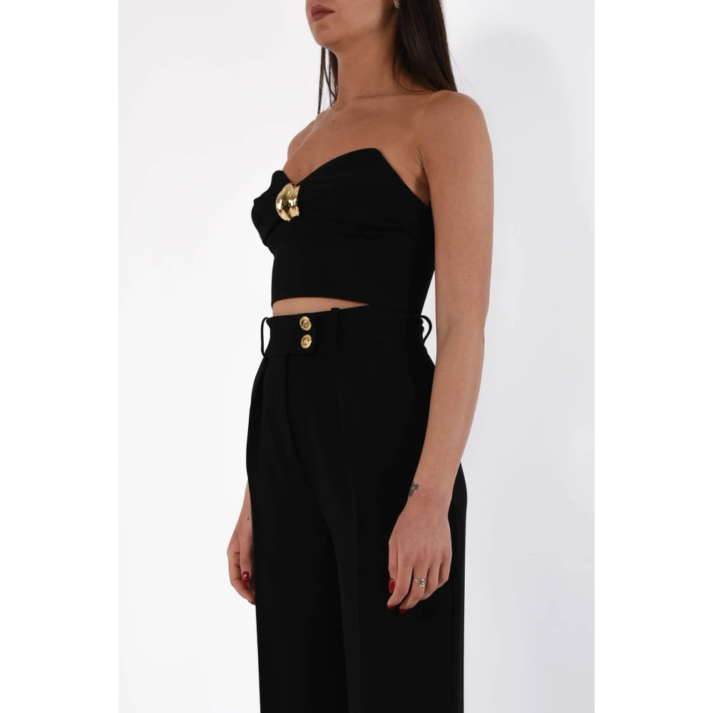 Elisabetta Franchi Top in vloeiende crêpe met juweeldecoratie Black Dames