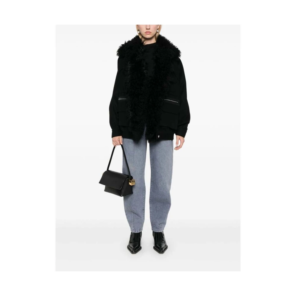 IRO Zwarte Shearling Trim Wollen Jas Black Dames
