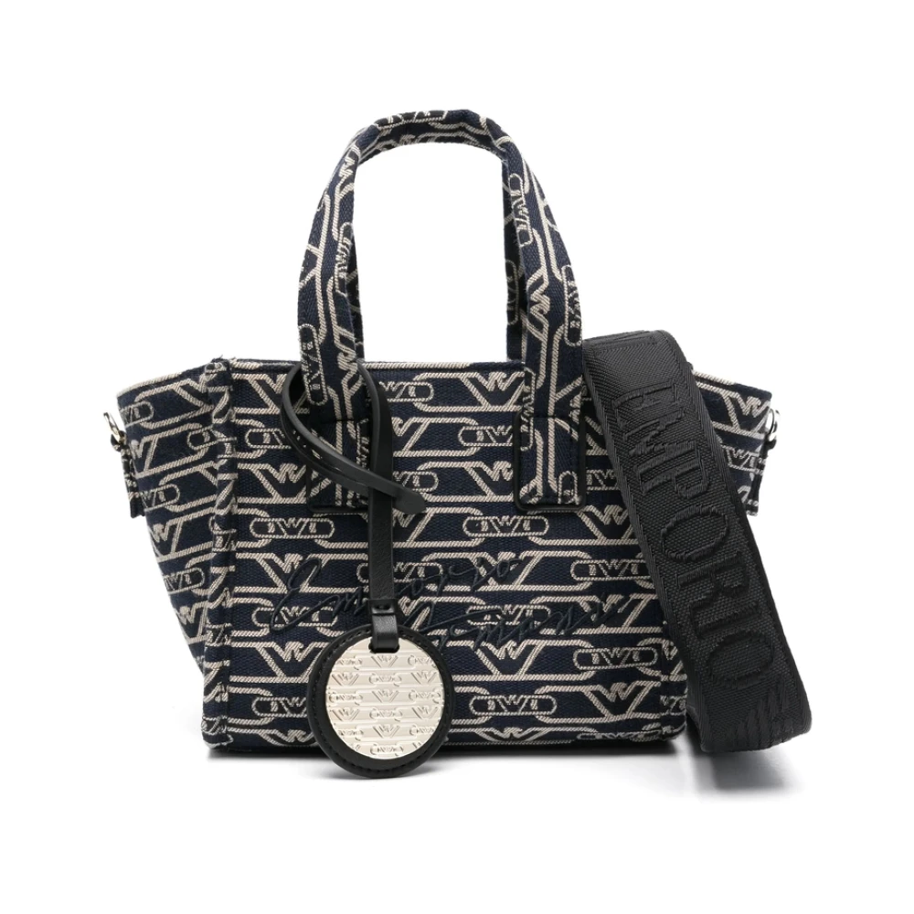 Emporio Armani Blauwe Oxford Top Handvat Schoudertas Blue Dames