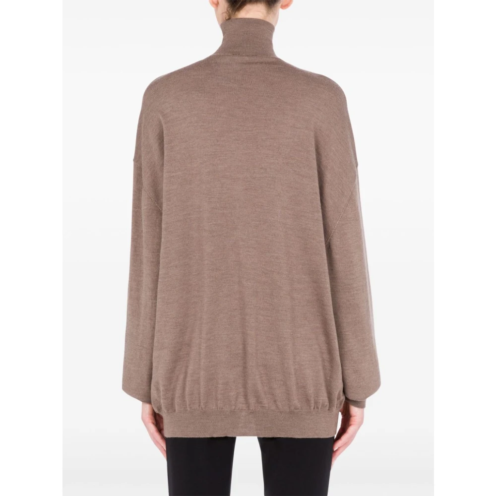 Moschino Beige Trui Hoge Hals Fijne Brei Brown Dames