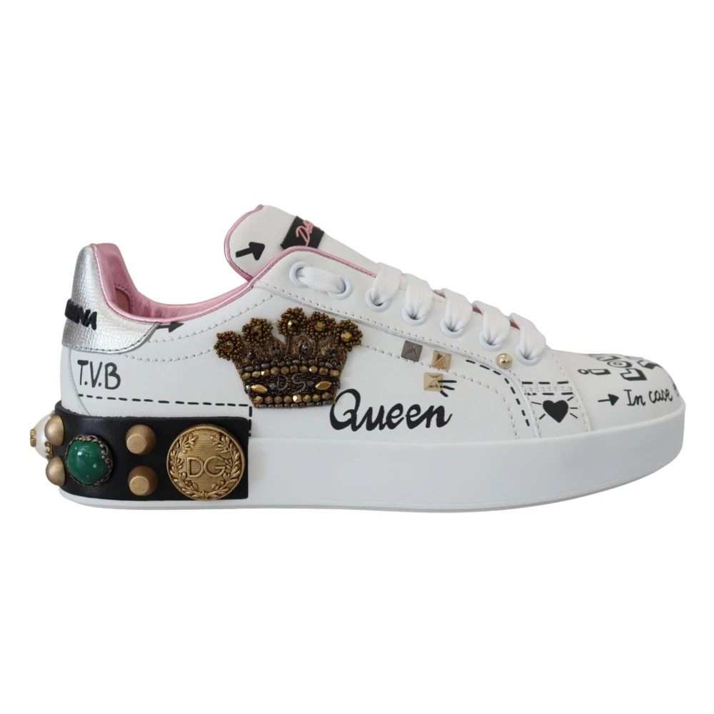 Dolce & Gabbana Women's White Queen Crown Leather Sneakers