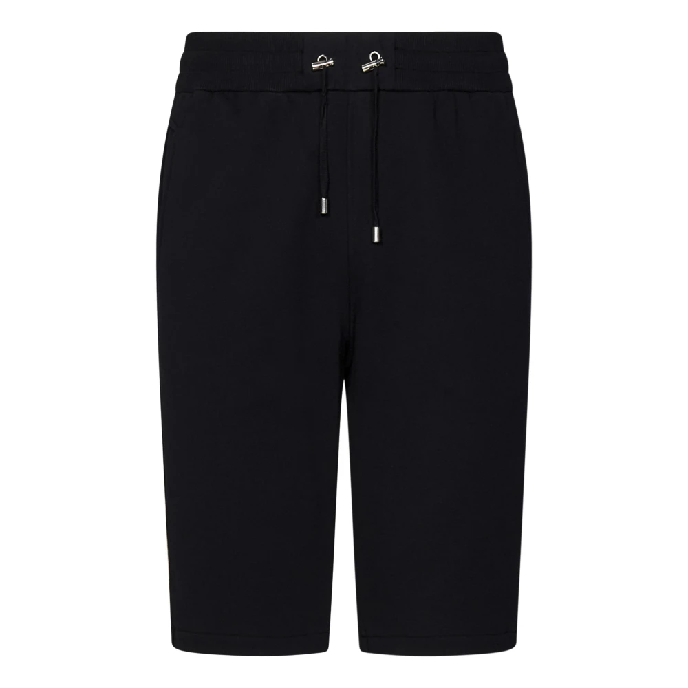 Balmain Zwarte Katoenen Bermuda Shorts met Flocked Logo Black Heren