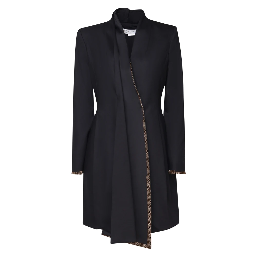 Genny Zwarte Asymmetrische Overhemdjurk Voorsluiting Black Dames