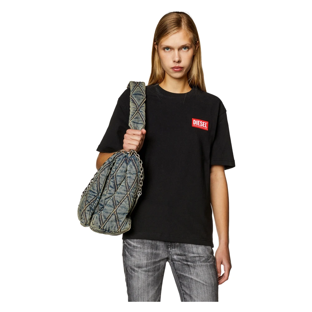 Diesel T-shirt with logo patch Black Dames