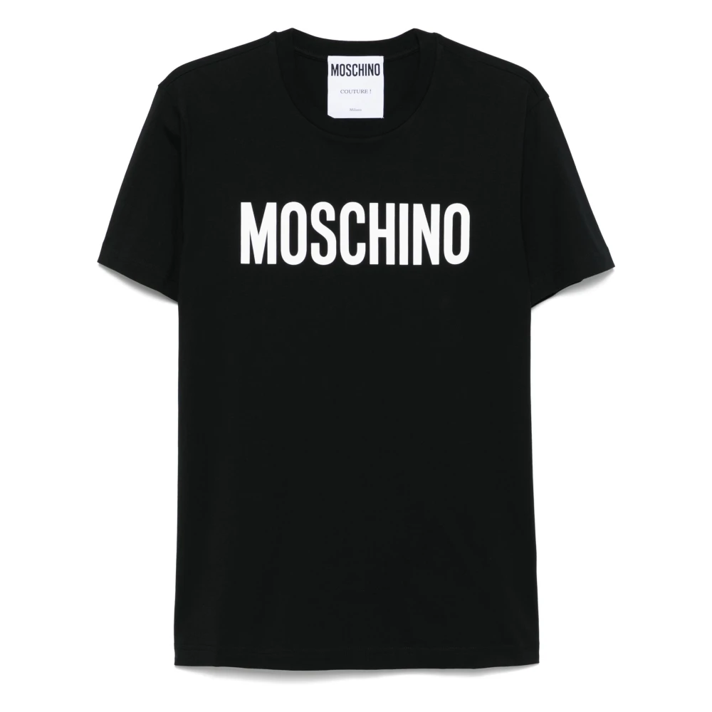 Moschino, T-Shirts, male, Black, L, Black Crew Neck Logo T-shirt