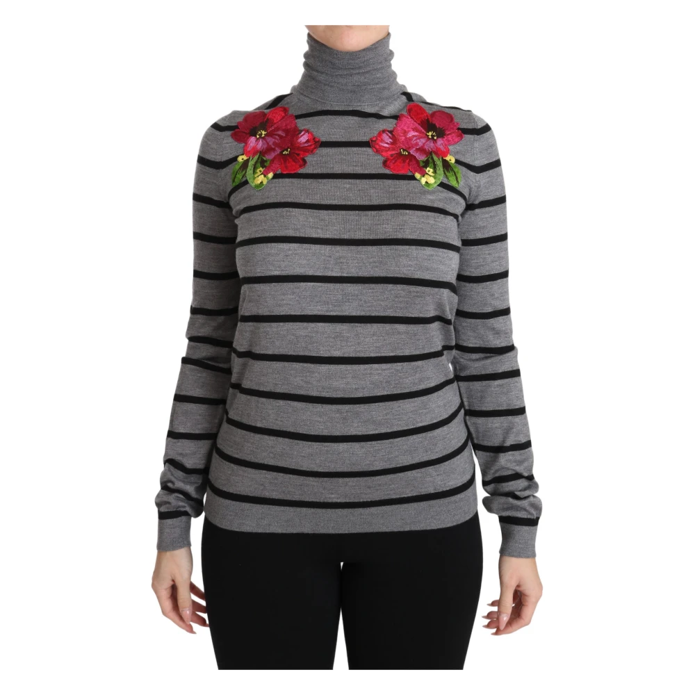 Dolce & Gabbana Women's Multicolor Turtlenecks, Xs, Luxury Floral Embroidered Cashmere-Silk Jumper