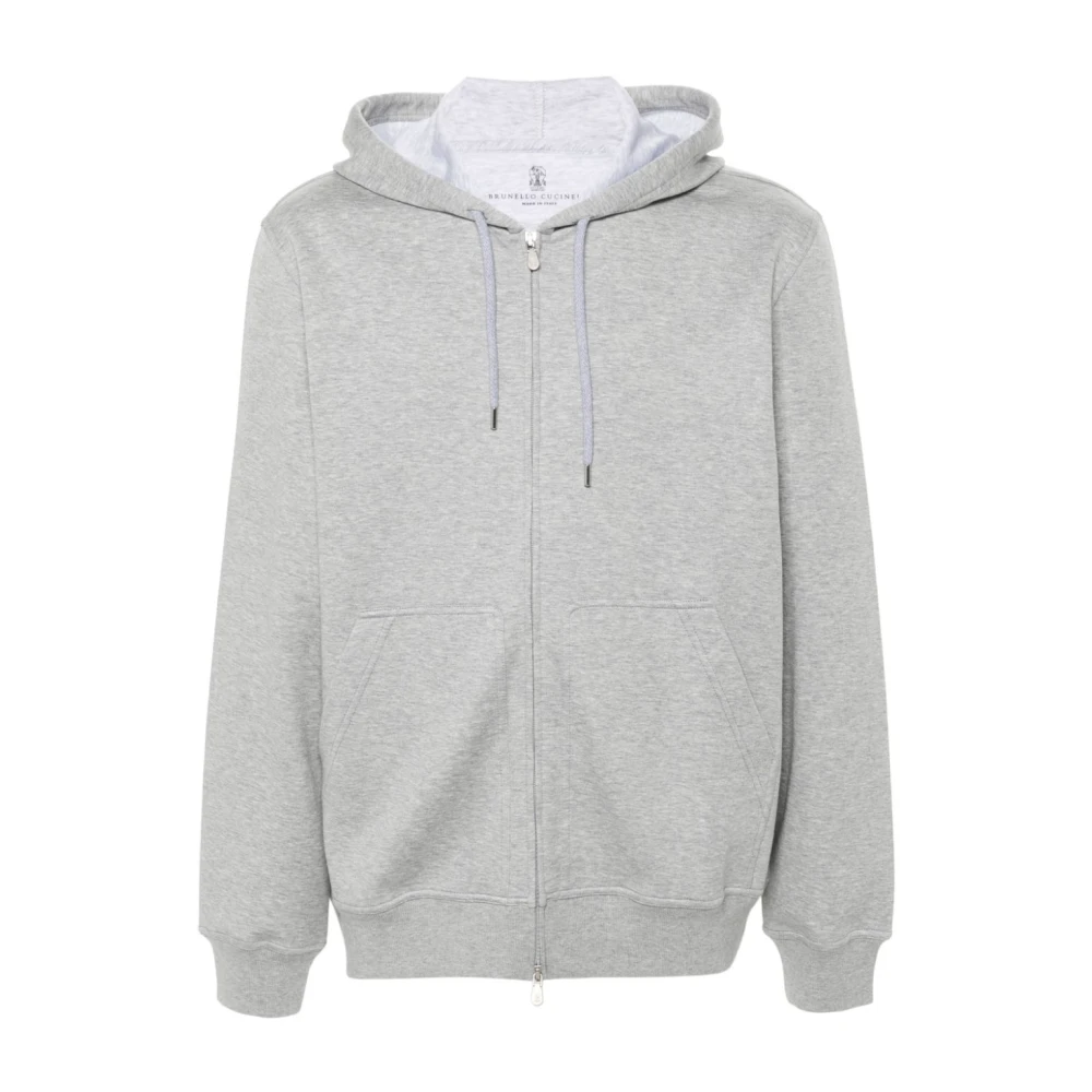 BRUNELLO CUCINELLI Grijze hoodie met rits Gray Heren