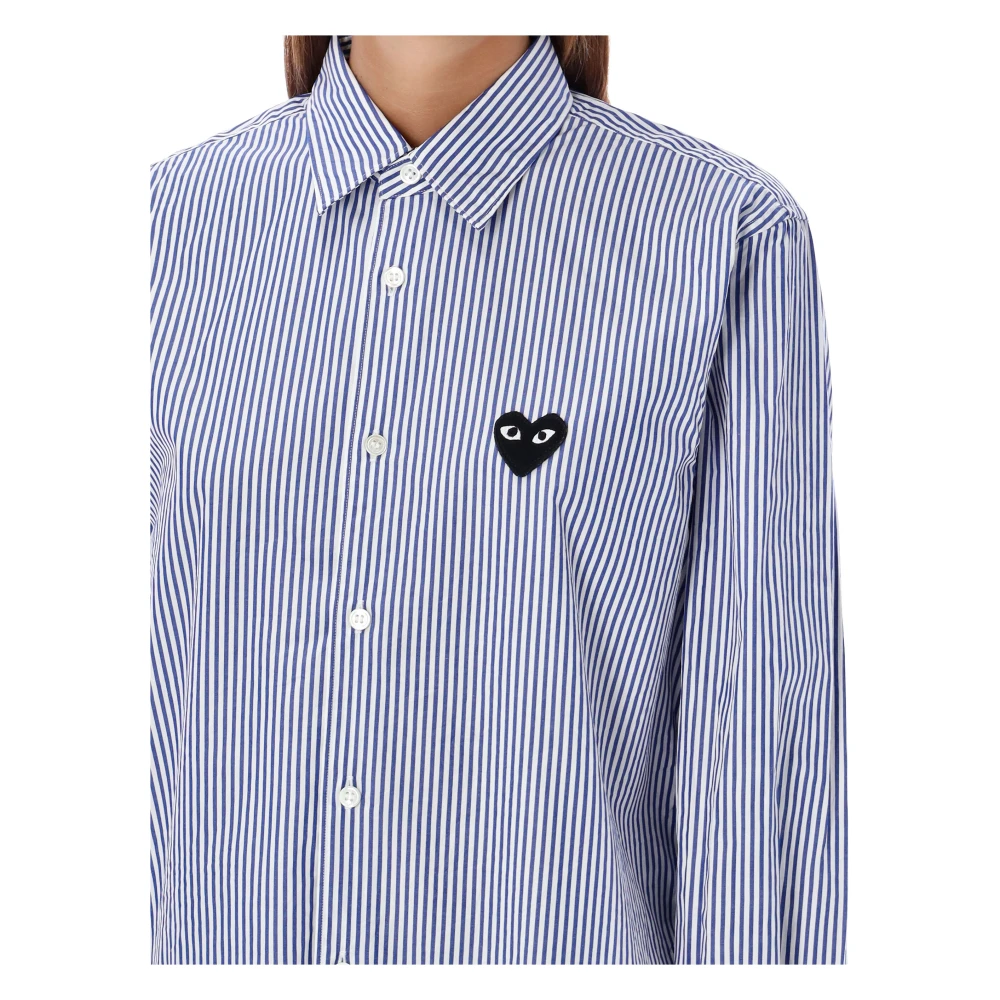Comme des Garçons Gestreept Hart Patch Shirt Aw24 Blue Dames