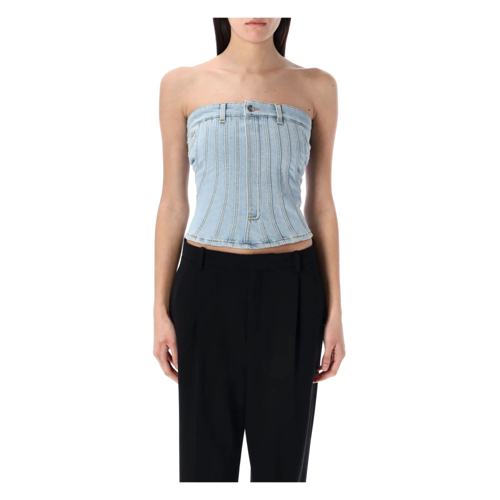Mugler Blauw Denim Korset Topwear Blue Dames