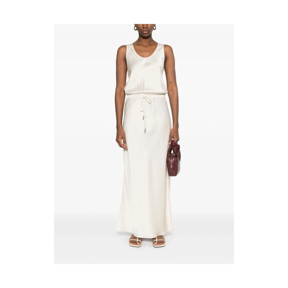 BRUNELLO CUCINELLI Beige Mouwloze Jurk met Zijdelingse Splitten Beige Dames