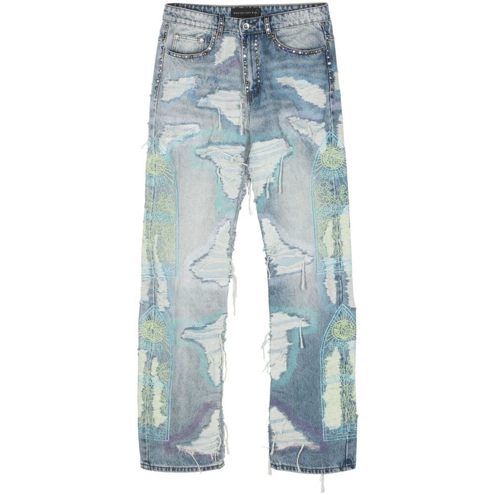 Who Decides War Kristalversierde Denim Jeans Blue Heren