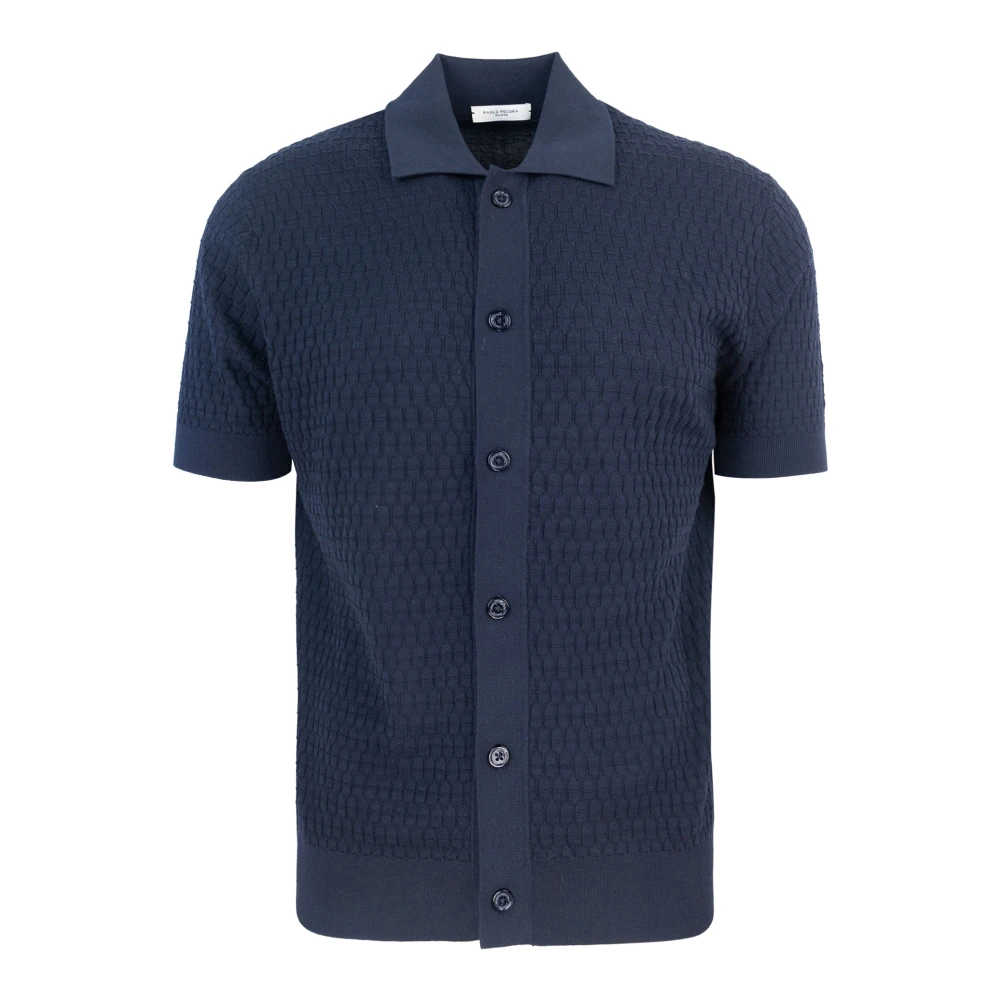 Paolo Pecora Stijlvol Blauw T-shirt met Honingraatstructuur Blue Heren