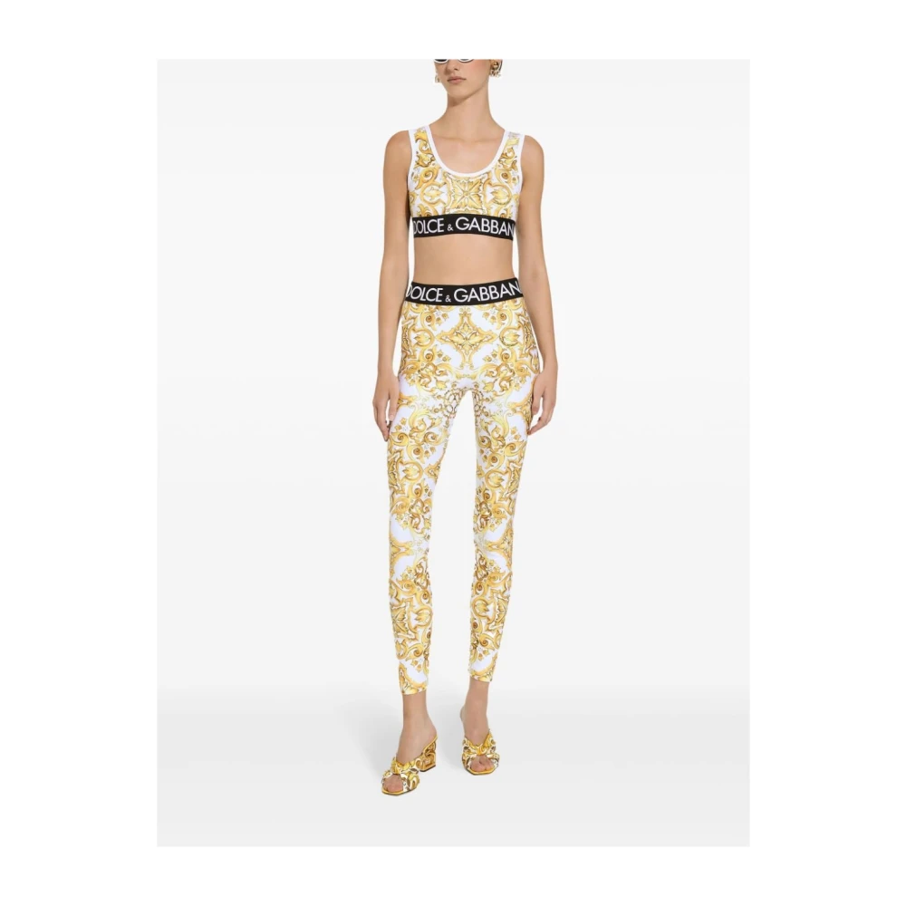 Dolce & Gabbana Majolica Print Crop Top Yellow Dames