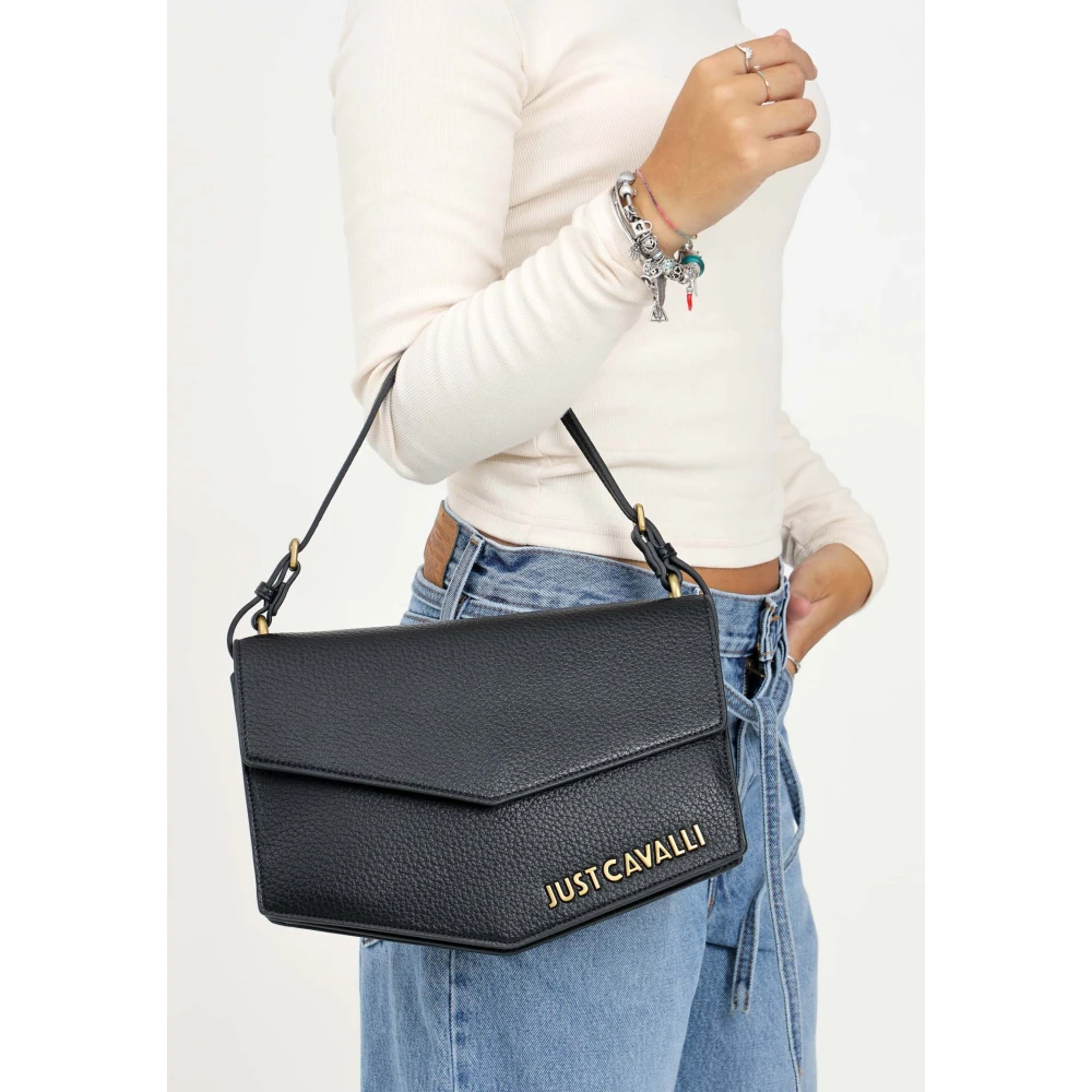 Just Cavalli Zwarte schoudertas met korrelige textuur Black Dames