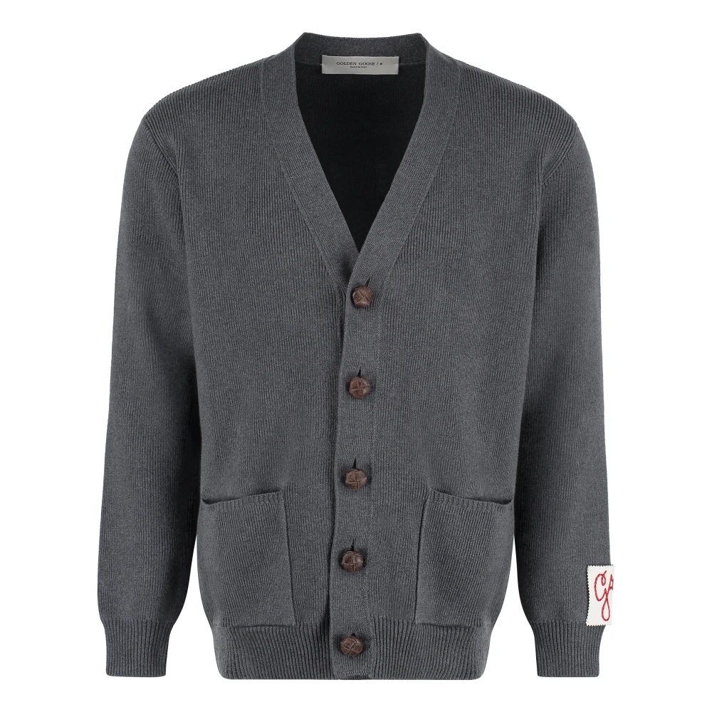 Golden Goose Men's Gray/Golden Ribbed-Knit Cardigan