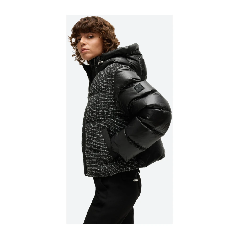 Hugo Boss Korte gewatteerde jas met tweedeffect Black Dames
