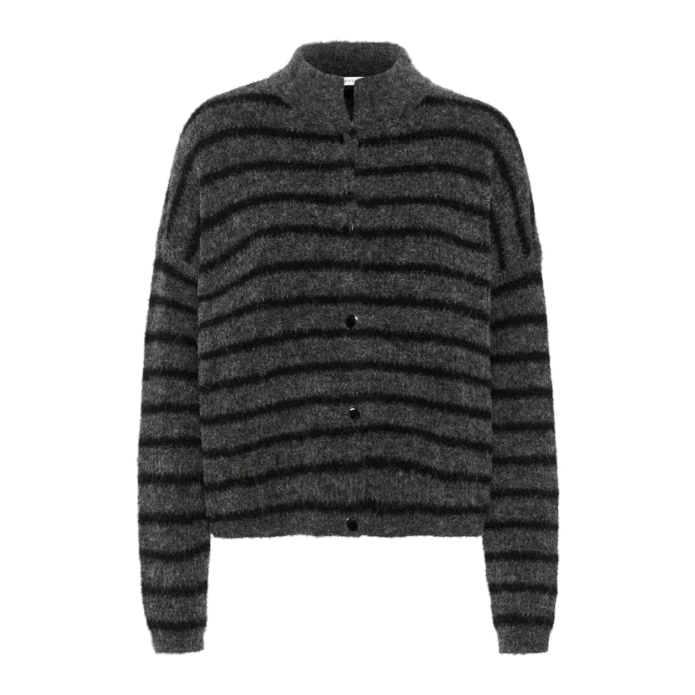 Gestuz Women's Gray Cardigans, Xs, Striped Short Cardigan Charcoal Black