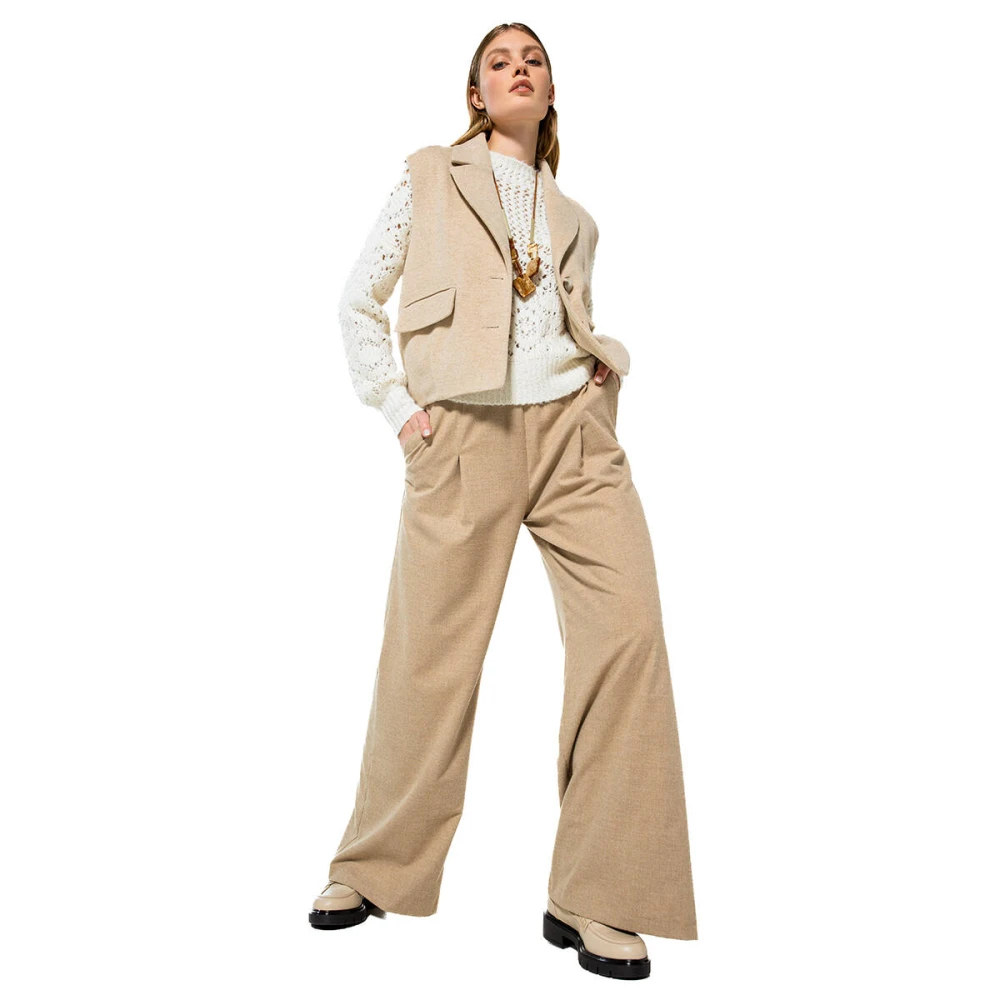 Caroline Biss Wijde Wollen Broek Beige Dames