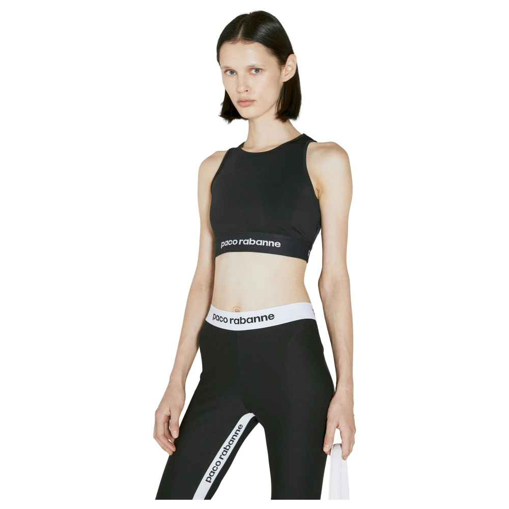 Rabanne Women's Black Ribbed Logo Cropped Tank Top - Sleeveless Tops - Xs - Tops