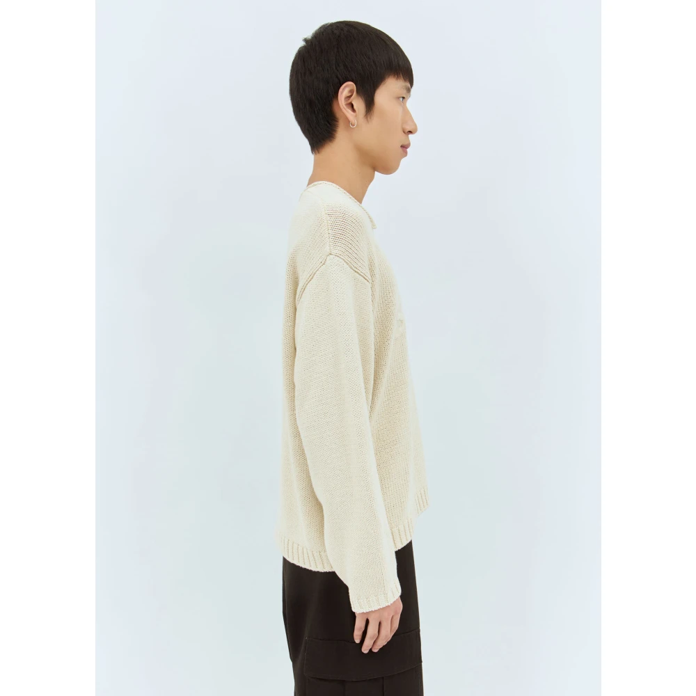 Stüssy Chunky Knit V-Neck Logo Sweater Beige Heren
