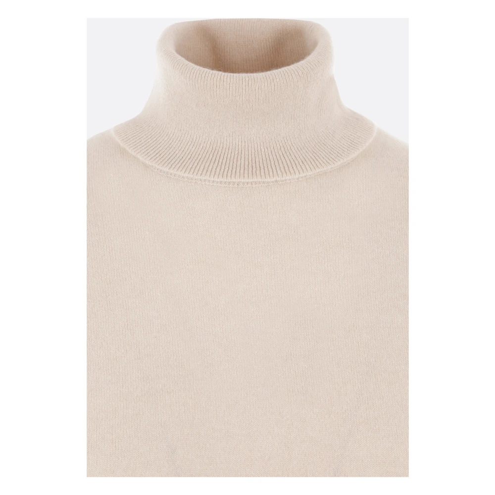 BRUNELLO CUCINELLI Beige Wollen Coltrui met Hoge Hals en Geribbelde Randen Beige Dames