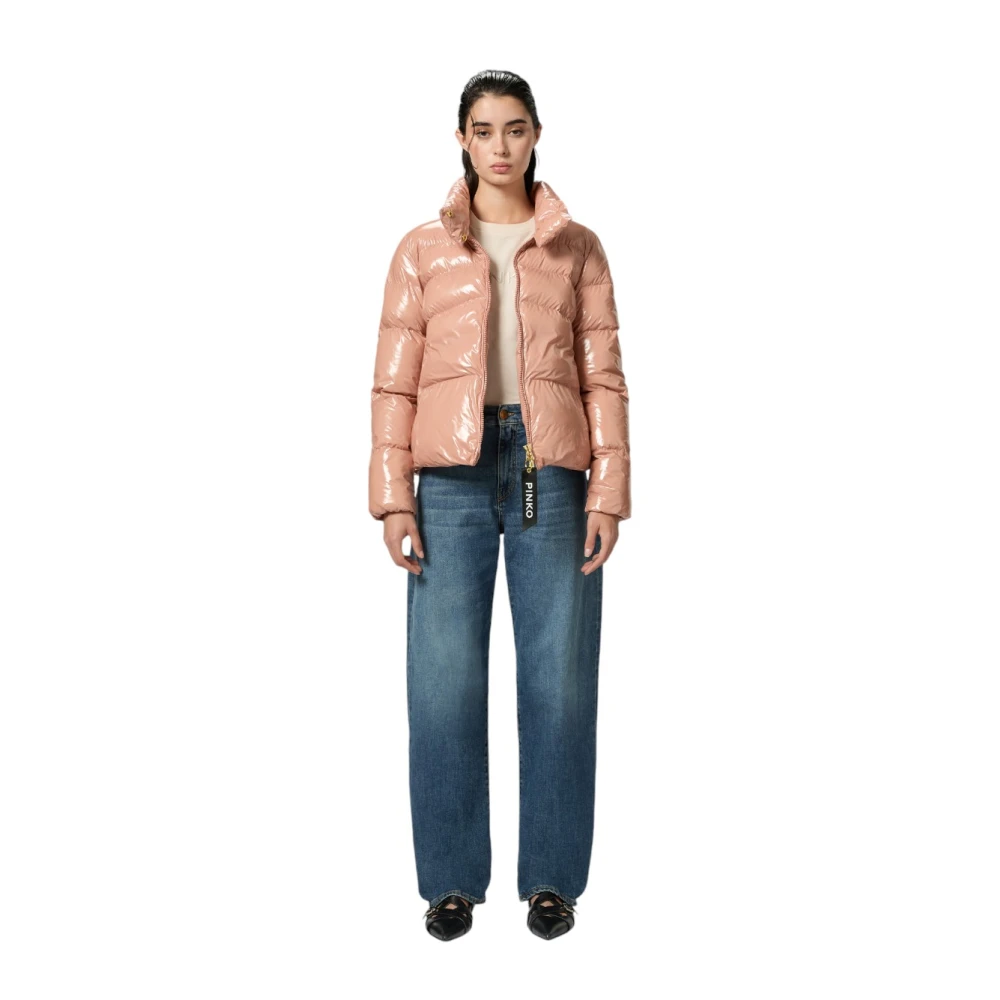 pinko Nylon Patch Caban Jas Brown Dames