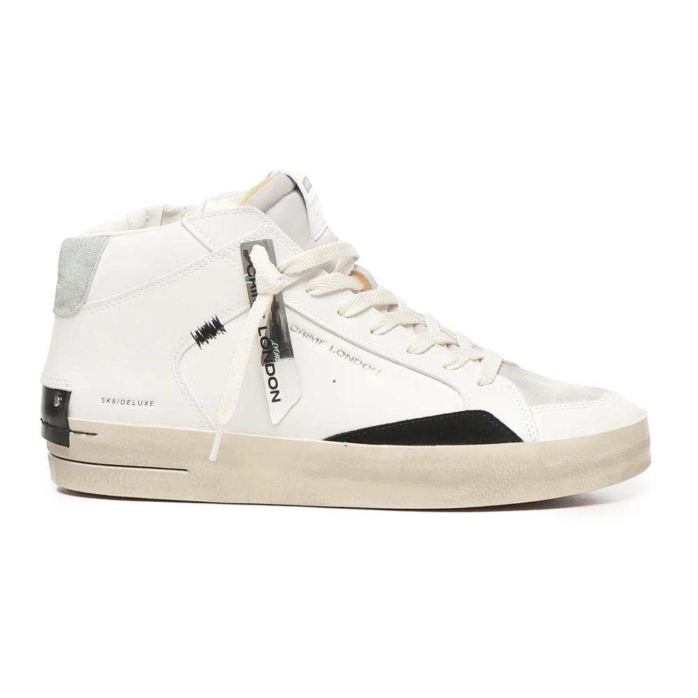 Crime London Men's White Leather Sneakers With Suede Details