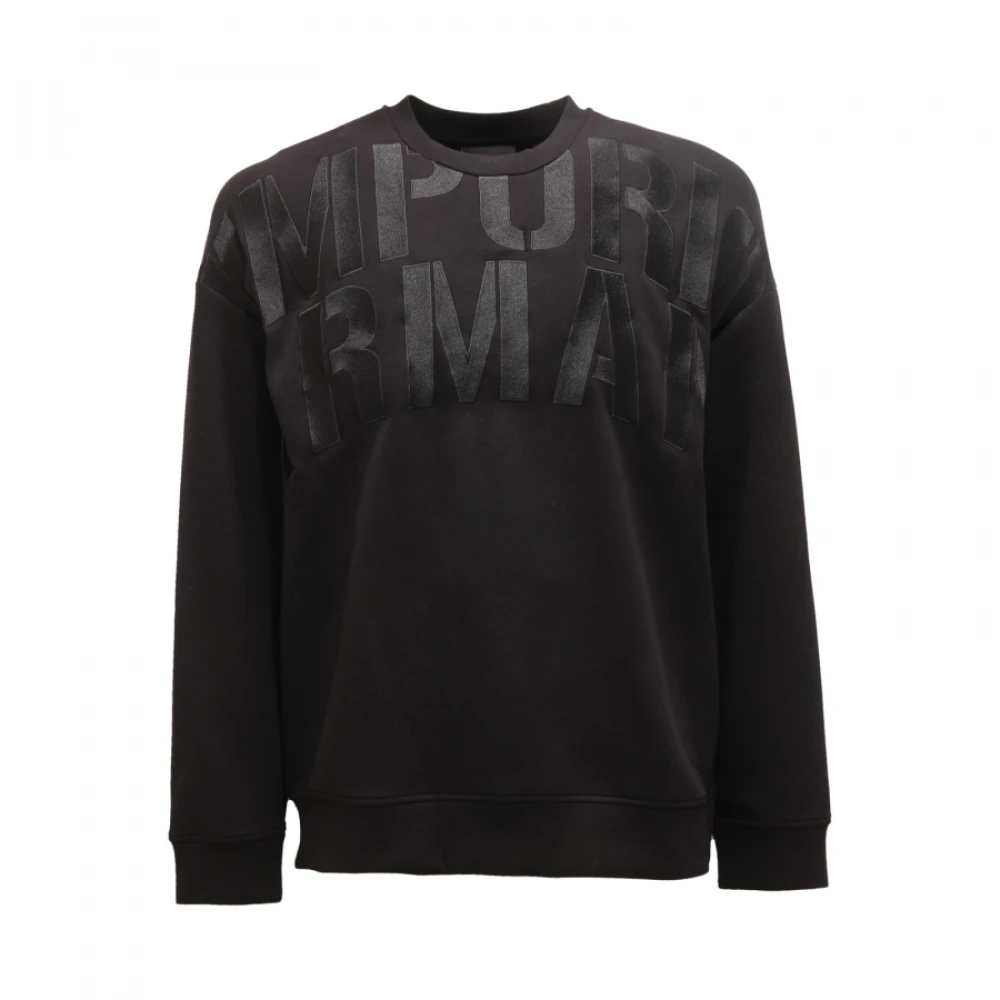 Emporio Armani Svart Double Jersey Sweatshirt med Broderad Maxi Logo Black, Herr