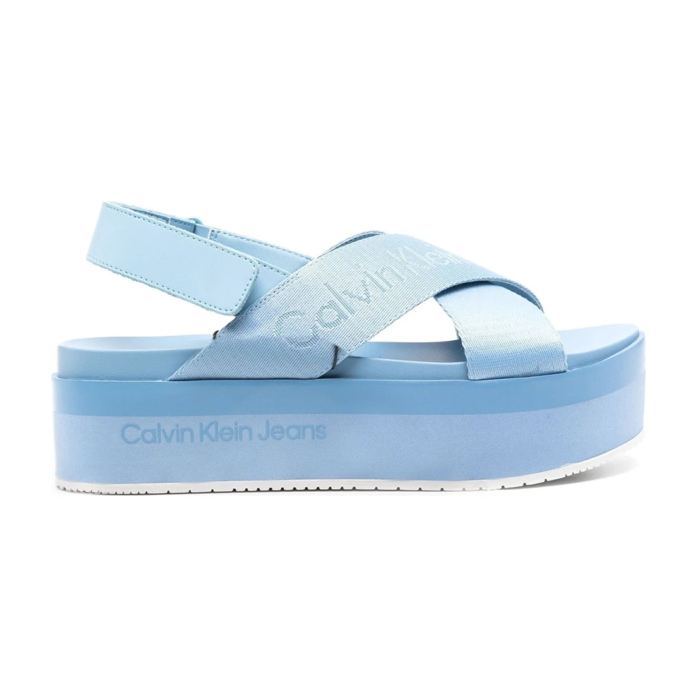 Calvin Klein Jeans Women's Blue Flatform Sandal Sling In Mr - Wedges - 7 Uk - Shoes