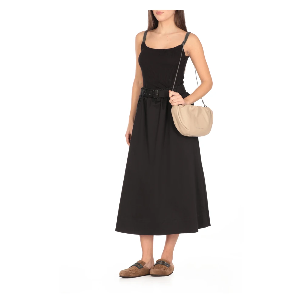BRUNELLO CUCINELLI Zwarte Katoenen Top met Messing Details Black Dames