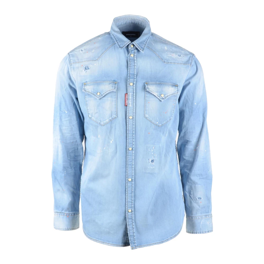 Dsquared2 Katoen Elastaan Overhemd Blue Heren