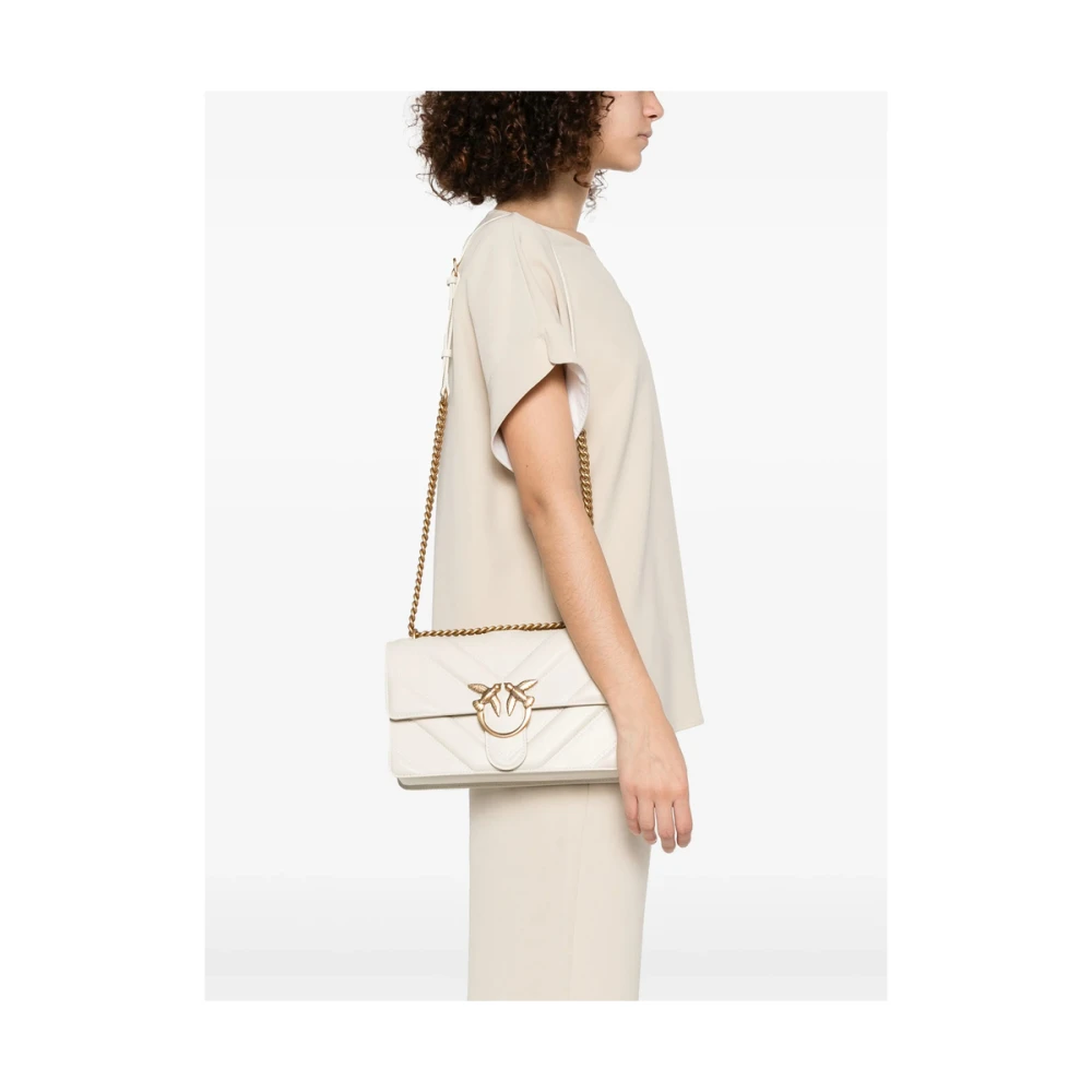 pinko Witte Leren Schoudertas met Ketting White Dames