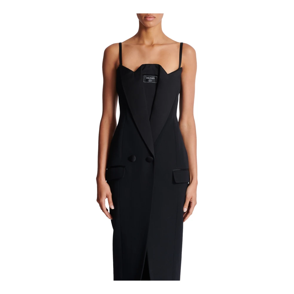Balmain Lange bandjes graan de poudre jurk Black Dames
