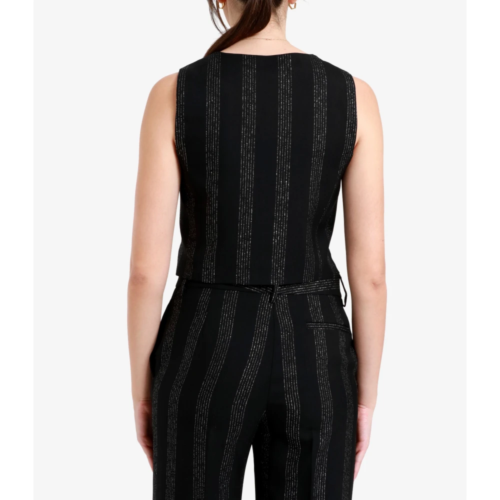 Msgm Zwarte Wollen V-hals Jas Pinstripe Black Dames
