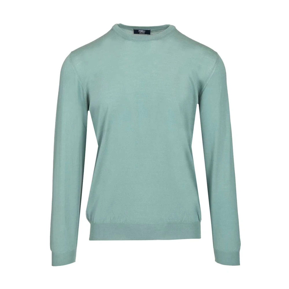 Fedeli Blue Round-Neck Knitwear, Male, 2XL, Crew-Neck Jumper