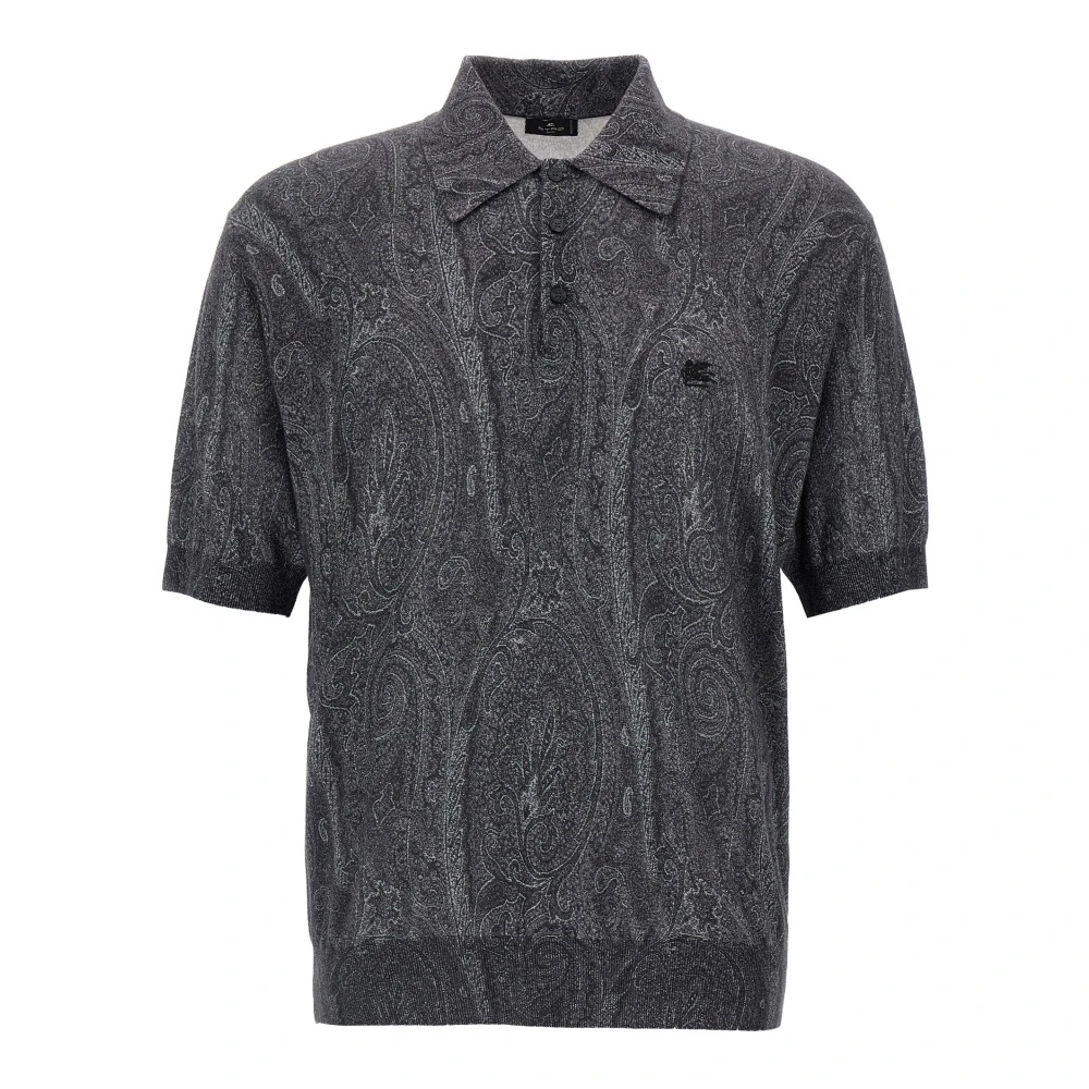 Etro Men's Multicolor Polo Shirts, M, Knit Polo-Shirt With Paisley Print