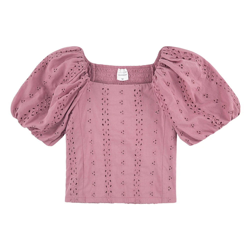 Abercrombie & Fitch Pink Smocked Eyelet Puff Sleeve Top - Female - Kids Blouses - 9 Y - Kids