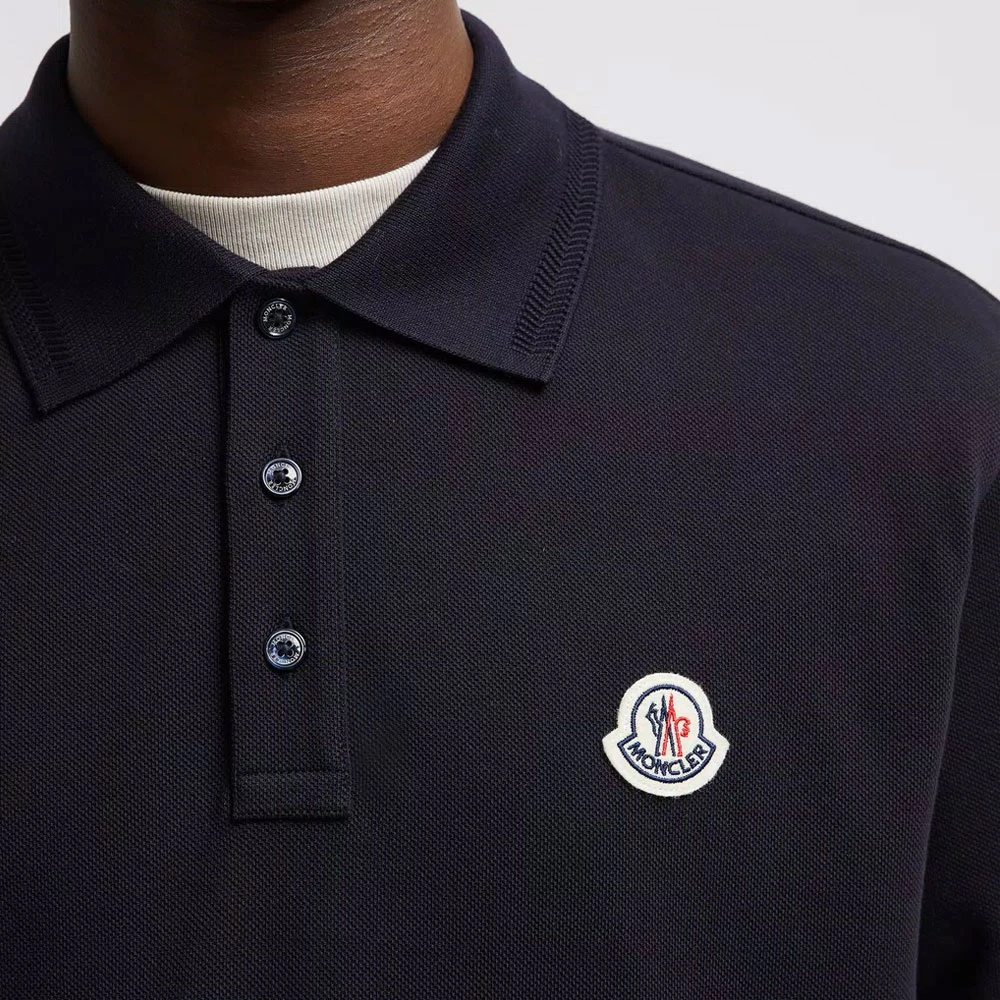 Moncler Logo Patch Polo Classic Donkerblauw Katoen Blue Heren