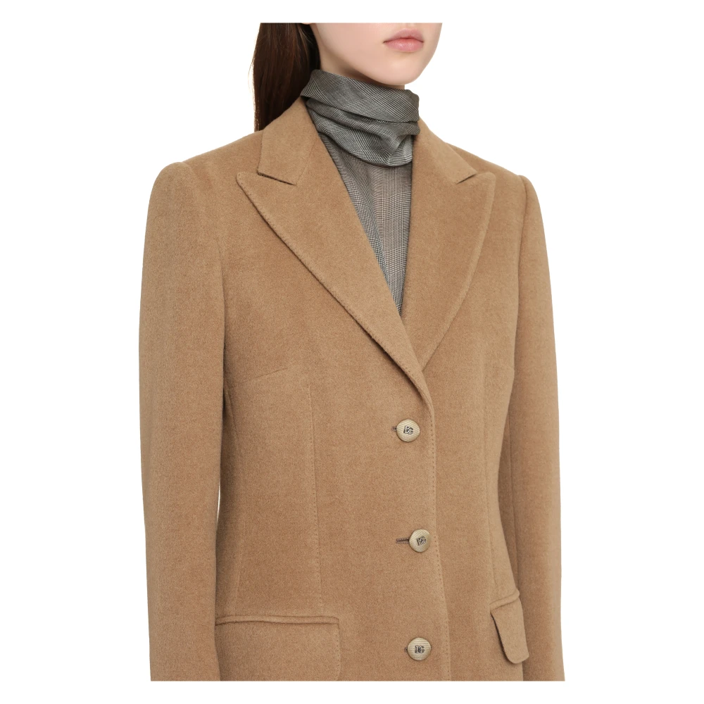 Dolce & Gabbana Wollen Jas Revers Kraag Logo Knopen Brown Dames