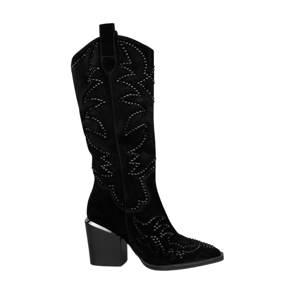 Alma EN Pena Studded Läder Cowboy Stövlar Black, Dam