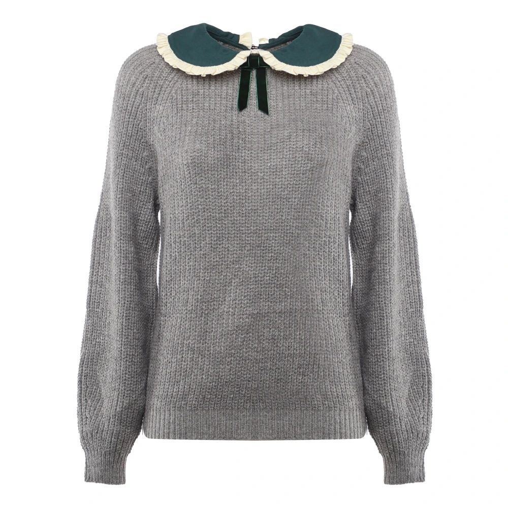 MC2 Saint Barth Geborduurde Kraag Sweater in Grijs Teal Gray Dames
