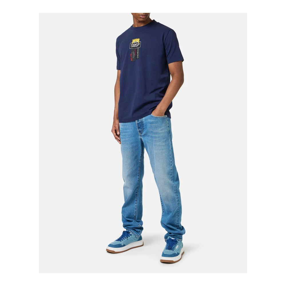 Iceberg Blauw stretch katoenen T-shirt met Spongebob print Blue Heren