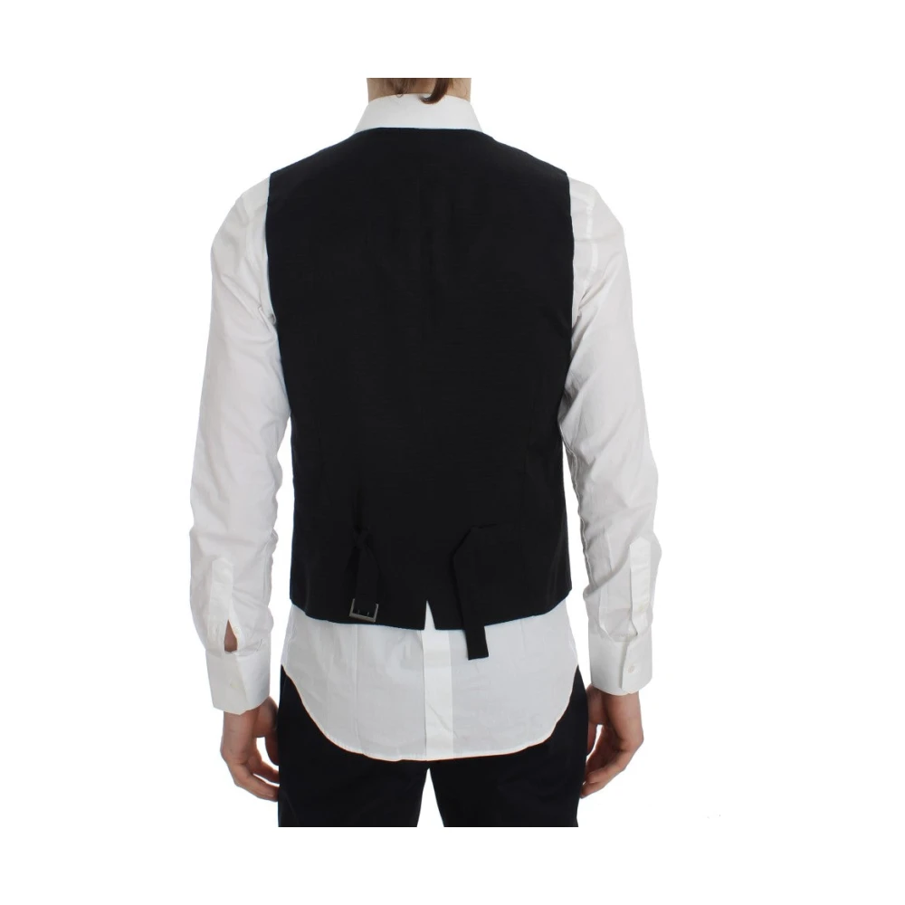 Dolce & Gabbana Elegante Grijze Gestreepte Wollen Vest Gray Heren