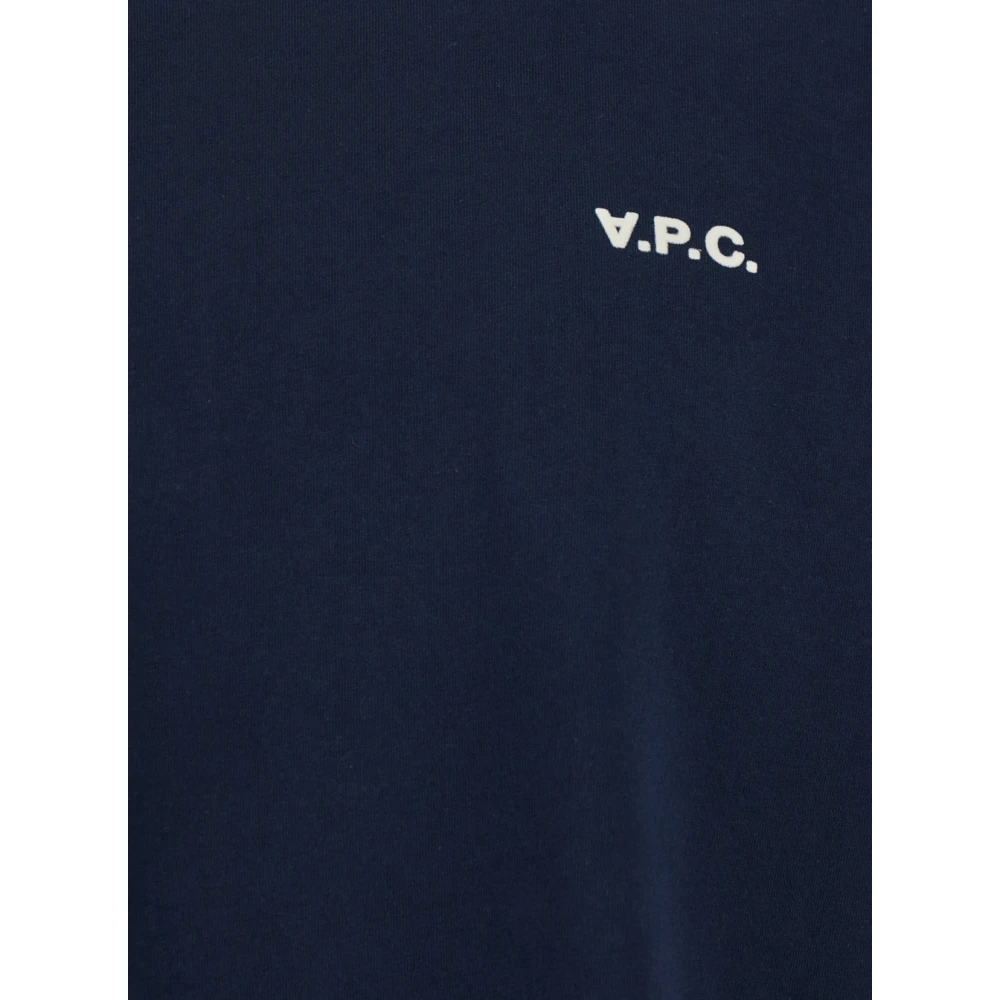 A.p.c. Blauw Crewneck T-shirt met Logo Geborduurd Blue Heren