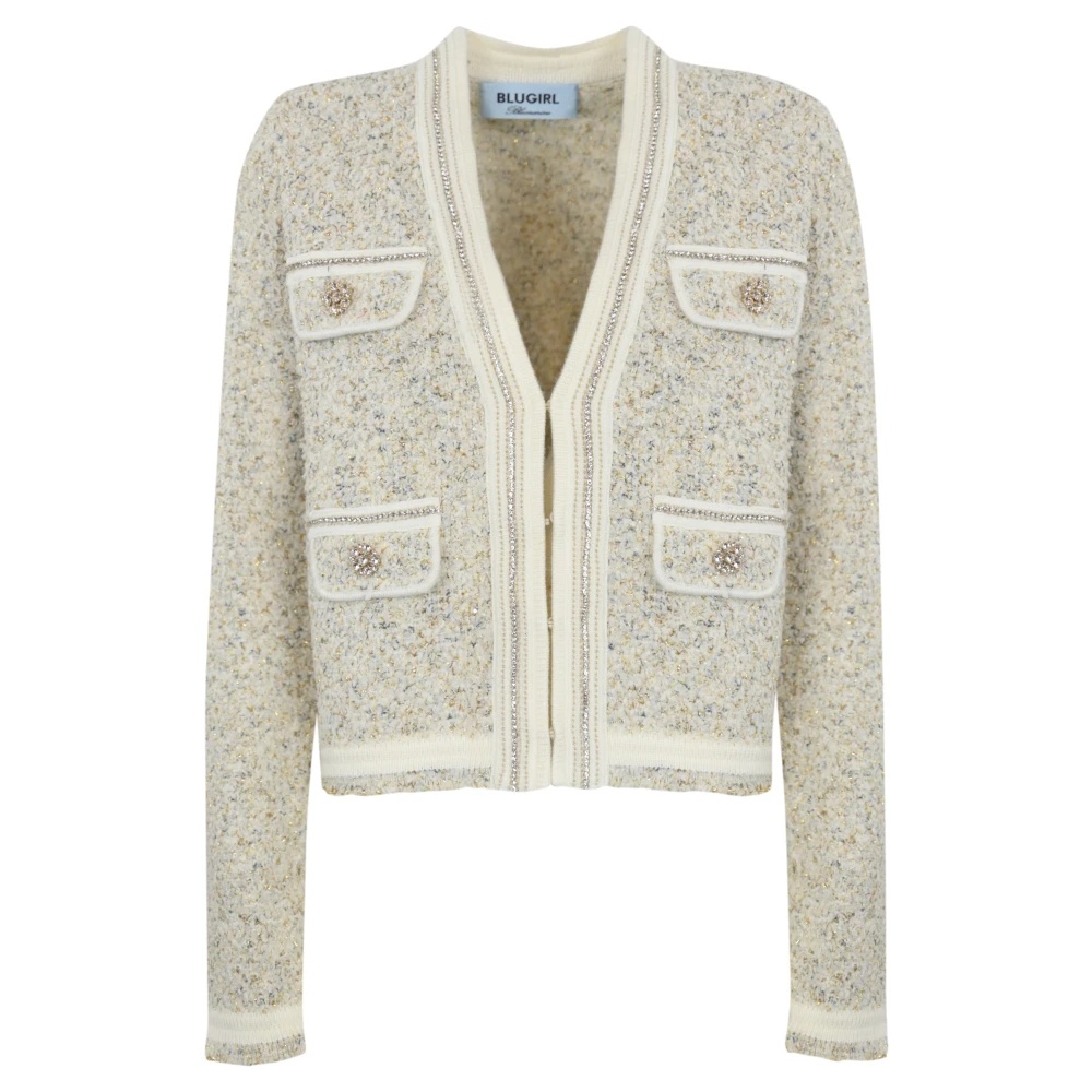 Blugirl Lurex Boucle Vest met Juweelknoop Beige Dames