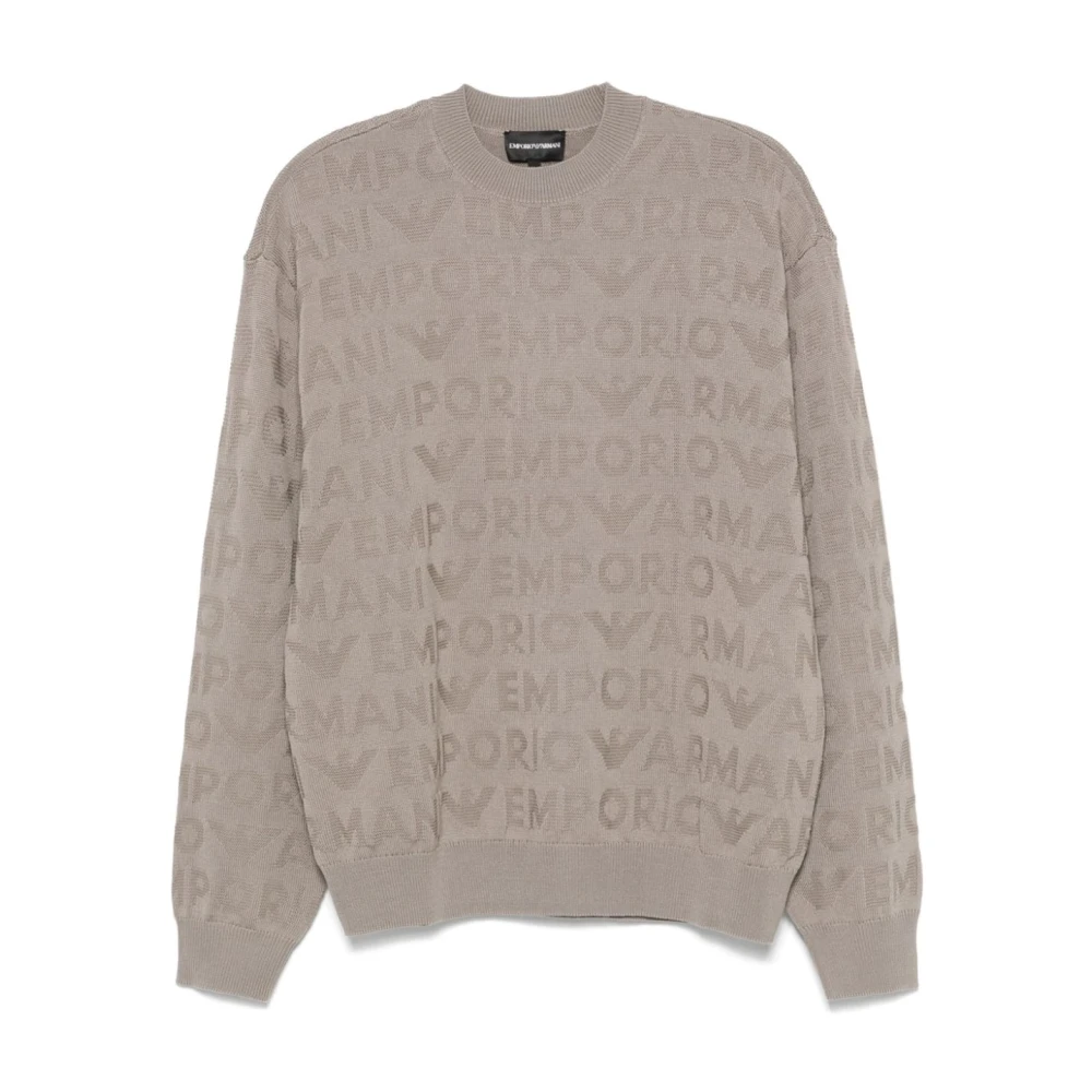 Emporio Armani Grijze Jacquard Logo Trui Gray Heren